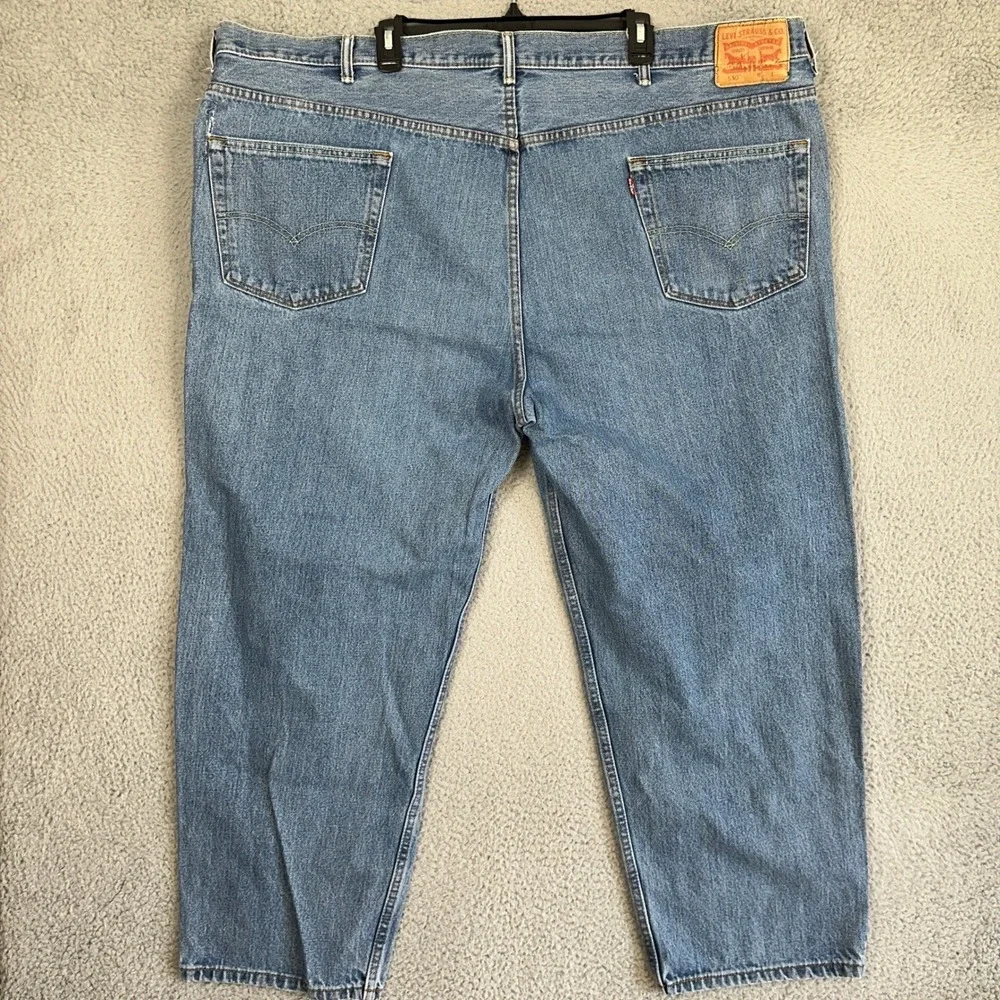 Levis 550 Jeans Mens 52X30 Blue Relaxed Fit Tapered Leg Distressed Red Tab Denim